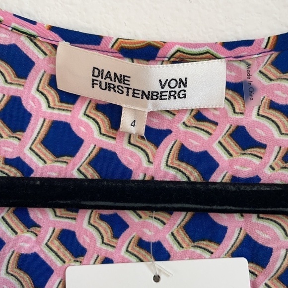 Diane Von Frustenberg Pink blue Draco Abstract print  3/4 sleeve dress 4 NWT - Picture 7 of 10